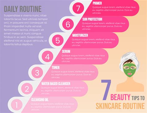 7 Beauty Tips to Skincare Routine Horizontal Infographic | Infographic Template