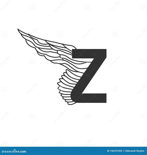 Elegant Dynamic Letter Z with Wing. Linear Design. Can Be Used for Tattoo, Any Transportation ...