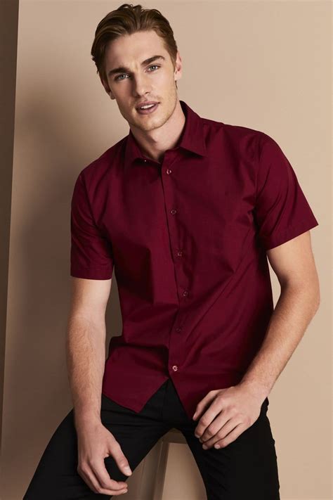 Essentials Men's Short Sleeve Shirt, Cherry Red | Simon Jersey