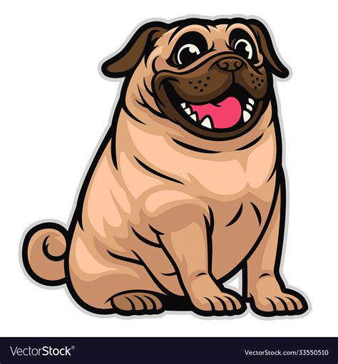 Happy cute cartoon pug dog Royalty Free Vector Image