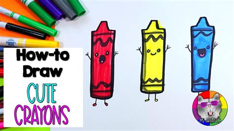 How To Draw Cute Crayons for Preschool, Primary Colors, Back to School Step-By-Step Drawing ...