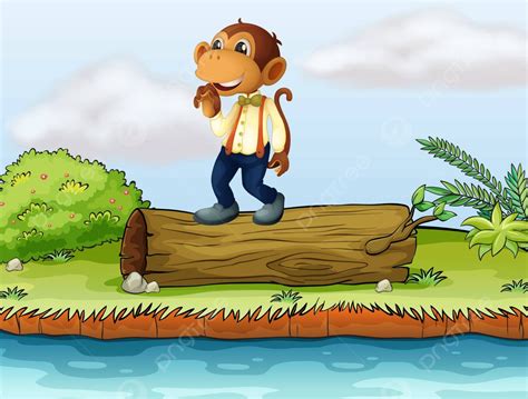 A Monkey Standing On A Log Cartoon Pond Clipart Vector, Cartoon, Pond, Clipart PNG and Vector ...