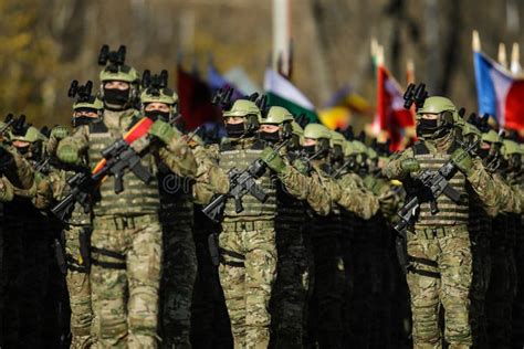 Romanian Army Special Forces Soldiers March during the Romanian National Day Military Parade ...