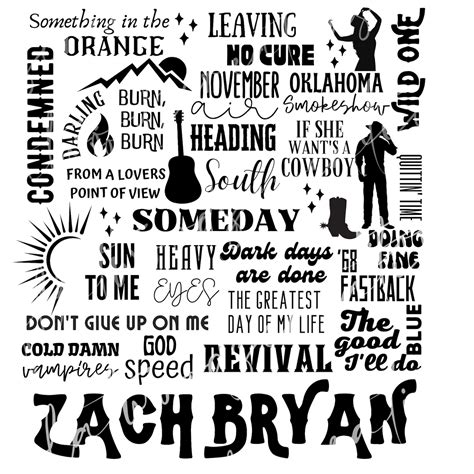 Zach Bryan PNG & SVG FILE Zach Bryan Song Grid for - Etsy