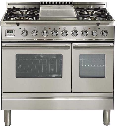 Ilve UPDW90FDMPI Pro Series 36 Inch Dual Fuel Convection Freestanding Range, Double Ovens, 3.55 ...