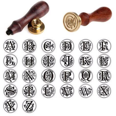 Retro Classic Initial Alphabet Wax Seal Stamp Kit Sealing Wax Letters Invitation-in Badge Holder ...