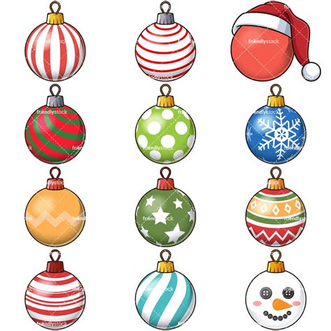 Christmas Ball Ornaments Vector Clipart Collection - FriendlyStock