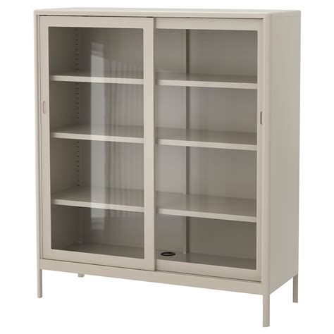 IDÅSEN Cabinet with sliding glass doors, beige, 120x140 cm - IKEA