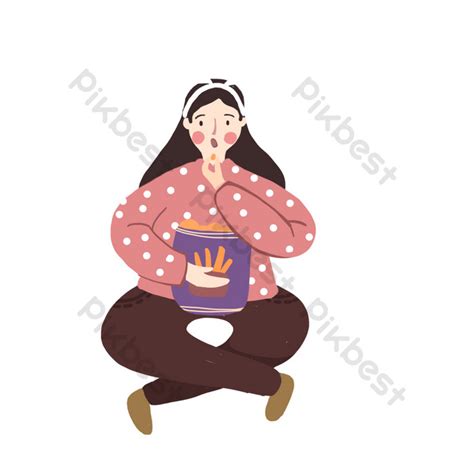 Cartoon Drawing Girl Eating Potato Chips Is Commercially Available PNG Images | PSD Free ...