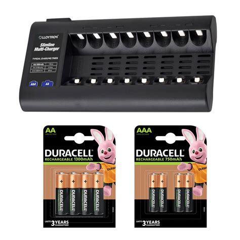 Lloytron 8 Bay Battery Charger + 4 Duracell AA & 4 AAA Rechargeable ...