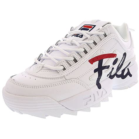 FILA - Fila Women's Disruptor Ii Script White/Fila Red/Fila Navy Ankle-High Leather Sneaker - 6M ...