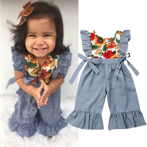 Meihuida - 1-6T Toddler Baby Girls Clothes Ruffle Sunflowers Romper Wide Pants Outfit Summer ...