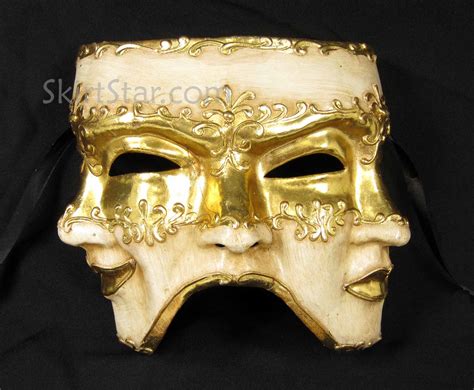 VENETIAN full face 3-Face MASK masquerade Paper Maché Costume Gold Wall ...