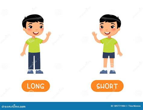 Asian Boy in SHORT and LONG Jeans. Opposites Concept.Flashcard Vector Template Stock Vector ...