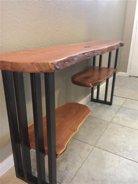 Hand Made Console Table,Sofa Table,Entryway,Live Edge Furniture,Mesquite,Steel Base,Reclaimed by ...