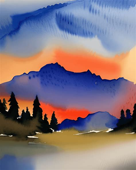 Mountain Sunset Watercolor · Creative Fabrica