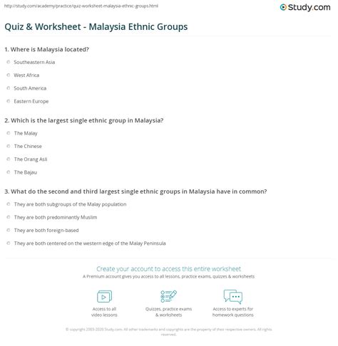 Quiz & Worksheet - Malaysia Ethnic Groups | Study.com