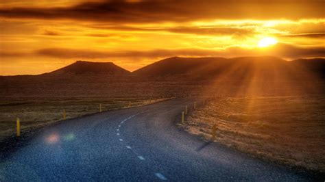 Desert Road At Sunset Hdr wallpaper | nature and landscape | Wallpaper Better