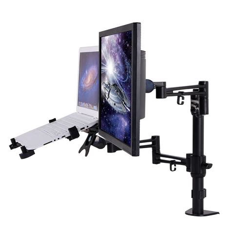 Loctek 2-in-1 Dual Monitor Arm Desk Mounts LCD Stand for 10 in. to 27 ...