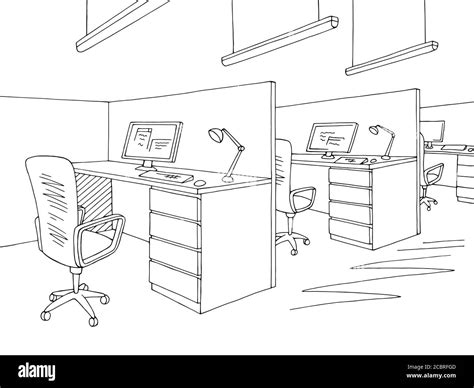 Office graphic black white interior sketch illustration vector Stock Vector Image & Art - Alamy