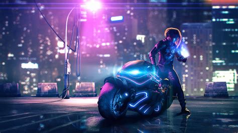 Cyberpunk Bike Street Light Wallpaper,HD Artist Wallpapers,4k Wallpapers,Images,Backgrounds ...