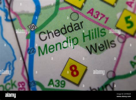 Mendip Hills, United Kingdom atlas map town name Stock Photo - Alamy