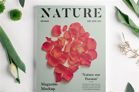 Magazine Cover Surrounded by Flowers Mockup Free Download | Resource Boy