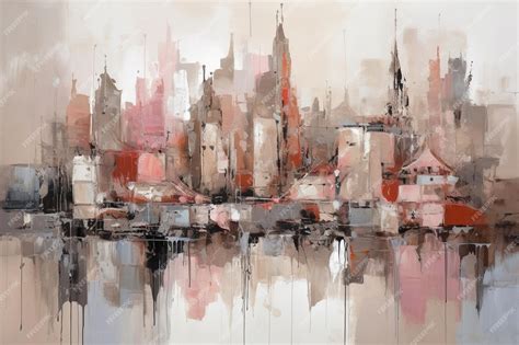 Premium AI Image | A painting of a cityscape with a pink and grey ...