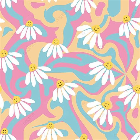 Groovy Daisy Retro Seamless Pattern Background, Wallpaper, Pattern ...