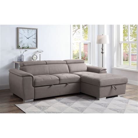 ACME Haruko Storage Sleeper Sectional Sofa in Light Brown Fabric | Homesquare