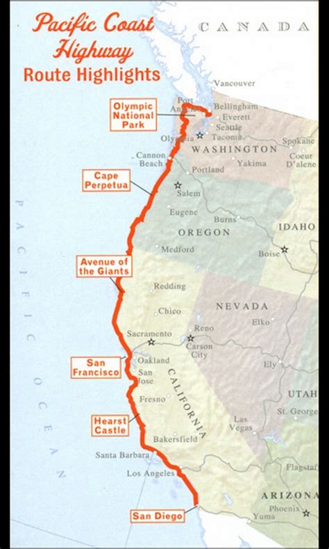 Printable Pacific Coast Highway Map