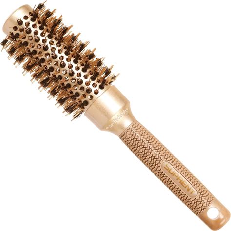 SUPRENT Boar Bristle Round Brush, Nano Thermal Ceramic & Ionic Round Barrel Hair Brush, Drying ...