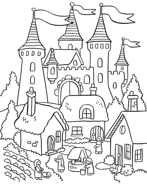 Castle and Village coloring page - Download, Print or Color Online for Free