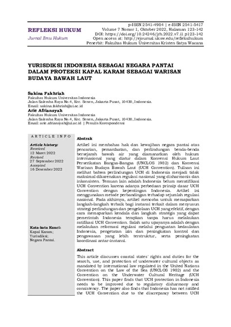 (PDF) Yurisdiksi Indonesia Sebagai Negara Pantai Dalam Proteksi Kapal Karam Sebagai Warisan ...