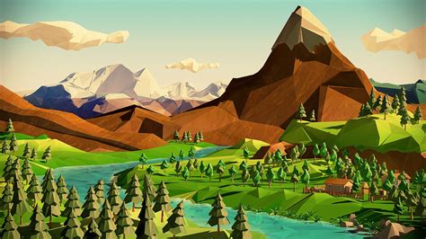 Wallpaper : landscape, illustration, digital art, nature, low poly ...