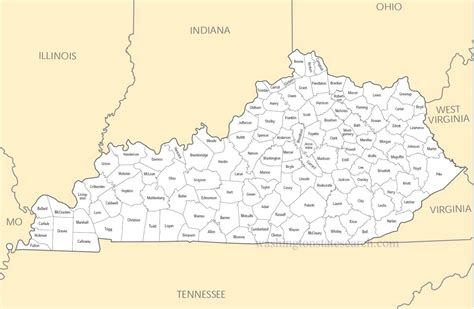 ♥ A large detailed Kentucky State County Map