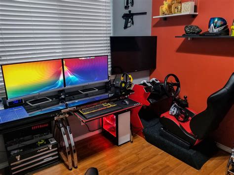 Here's my gaming setup with a budget racing sim DIY build Gamer Office, Office Games, Gaming ...