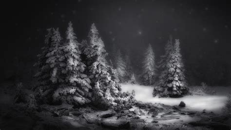 1920x1080 Resolution Black & White Snow Winter Night 1080P Laptop Full ...