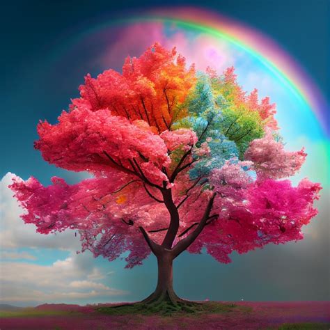 Premium Photo | Rainbow tree fantasy landscape and tree with rainbow colors illustration