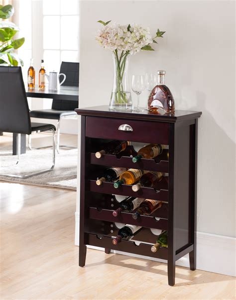 Antonio 16 Bottle Dark Cherry Wood Contemporary Wine Rack Buffet Cabinet - Walmart.com