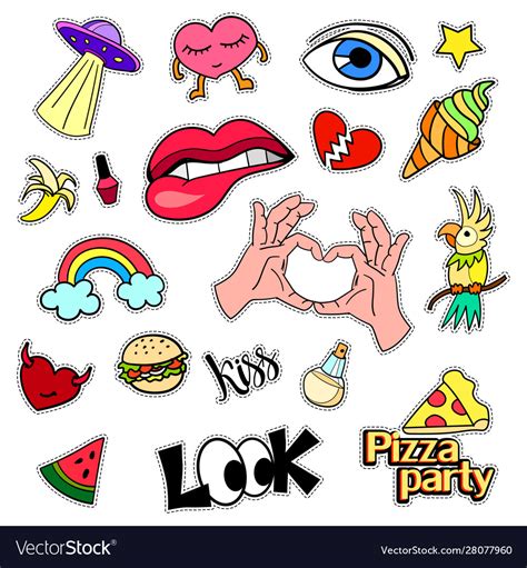 Fashion patch badges big set stickers pins Vector Image