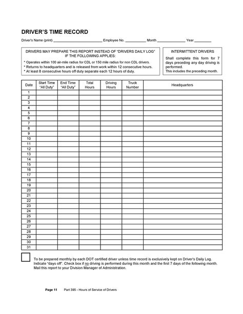 Free Truck Driver Log Book Template - Printable Form, Templates and Letter