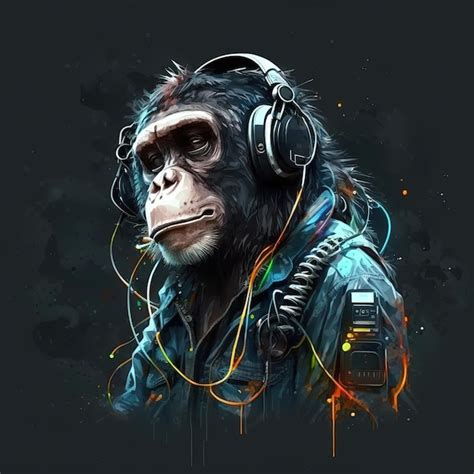 Premium Photo | A monkey with headphones on and a shirt that says'monkey