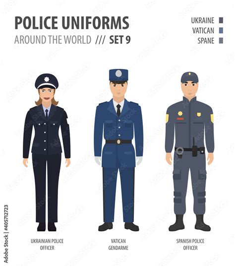 Police uniforms around the world. Suit, clothing of european police officers vector ...