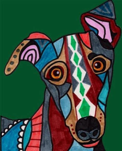 Greyhound Dog Art Modern Folk Art HG500 by HeatherGallerArt