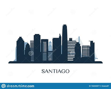 Santiago Skyline, Monochrome Silhouette. Stock Vector - Illustration of metropolis, modern ...