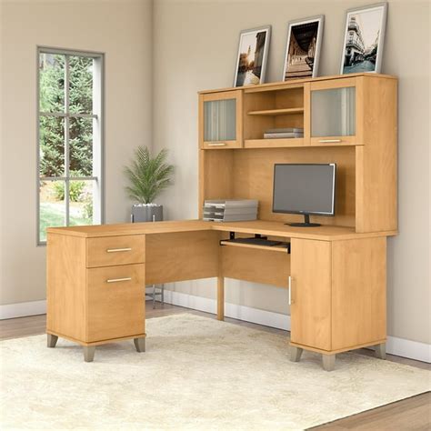 Bush Furniture Somerset 60W L Shaped Desk with Hutch in Maple - Walmart.com - Walmart.com