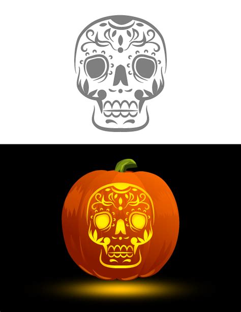 Printable Day Of The Dead Skull Pumpkin Stencil