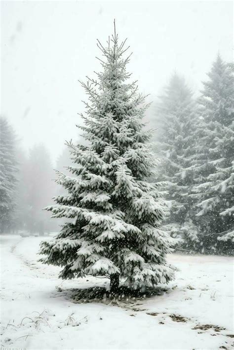 Pine trees or decorated christmas tree covered by snow on beautiful winter. Christmas theme ...