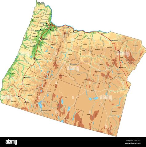 Highly detailed Oregon physical map with labeling Stock Vector Image & Art - Alamy